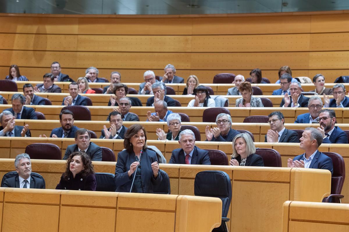 6/11/2018. La vicepresidenta en la sesión de control en el Senado. La vicepresidenta del Gobierno, ministra de la Presidencia, Relaciones co...