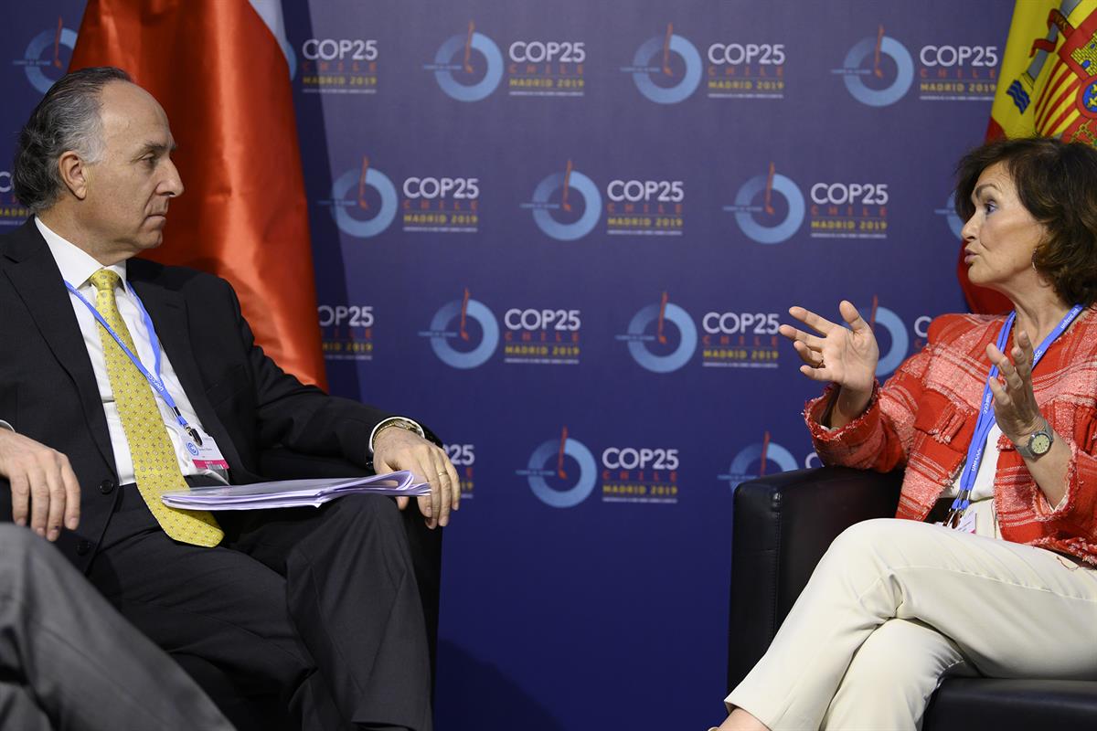 10/12/2019. Carmen Calvo, en el Día de la Igualdad en la COP25. La vicepresidenta del Gobierno, ministra de la Presidencia, Relaciones con l...