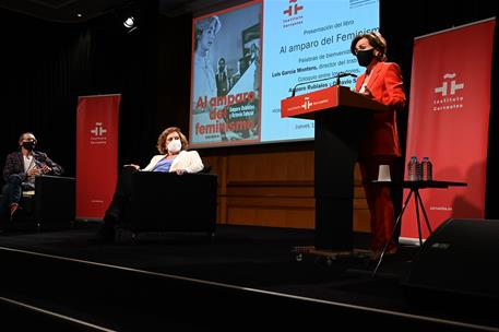 18/03/2021. Calvo, en la presentación del libro "Al amparo del feminismo". La vicepresidenta del Gobierno, ministra de la Presidencia, Relac...