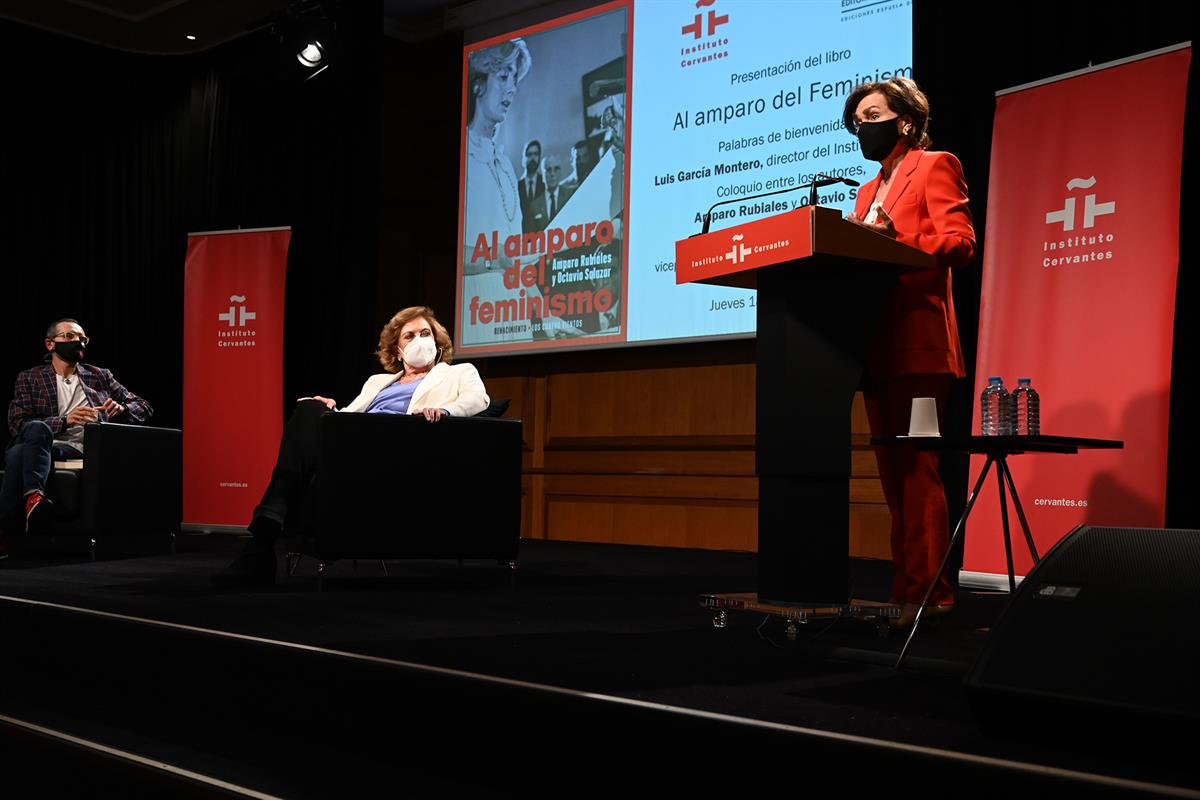 18/03/2021. Calvo, en la presentación del libro "Al amparo del feminismo". La vicepresidenta del Gobierno, ministra de la Presidencia, Relac...