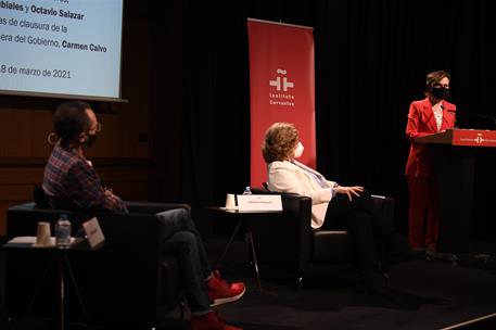 18/03/2021. Calvo, en la presentación del libro "Al amparo del feminismo". La vicepresidenta del Gobierno, ministra de la Presidencia, Relac...