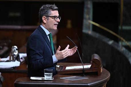 El ministro de la Presidencia, Justicia y Relaciones con las Cortes, Félix Bolaños, durante su intervención en el Congreso 